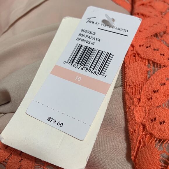 NWT Vince Camuto high waisted lace overlay shorts Papaya over tan lining Sz 10 - Picture 3 of 10